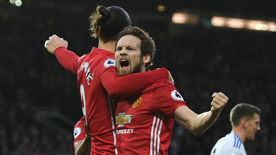 Gol Daley Blind bawa Manchester United unggul 1-0 atas Sunderland di paruh pertama Old Trafford Copyright: &copy; GARETH COPLEY/GETTY IMAGES